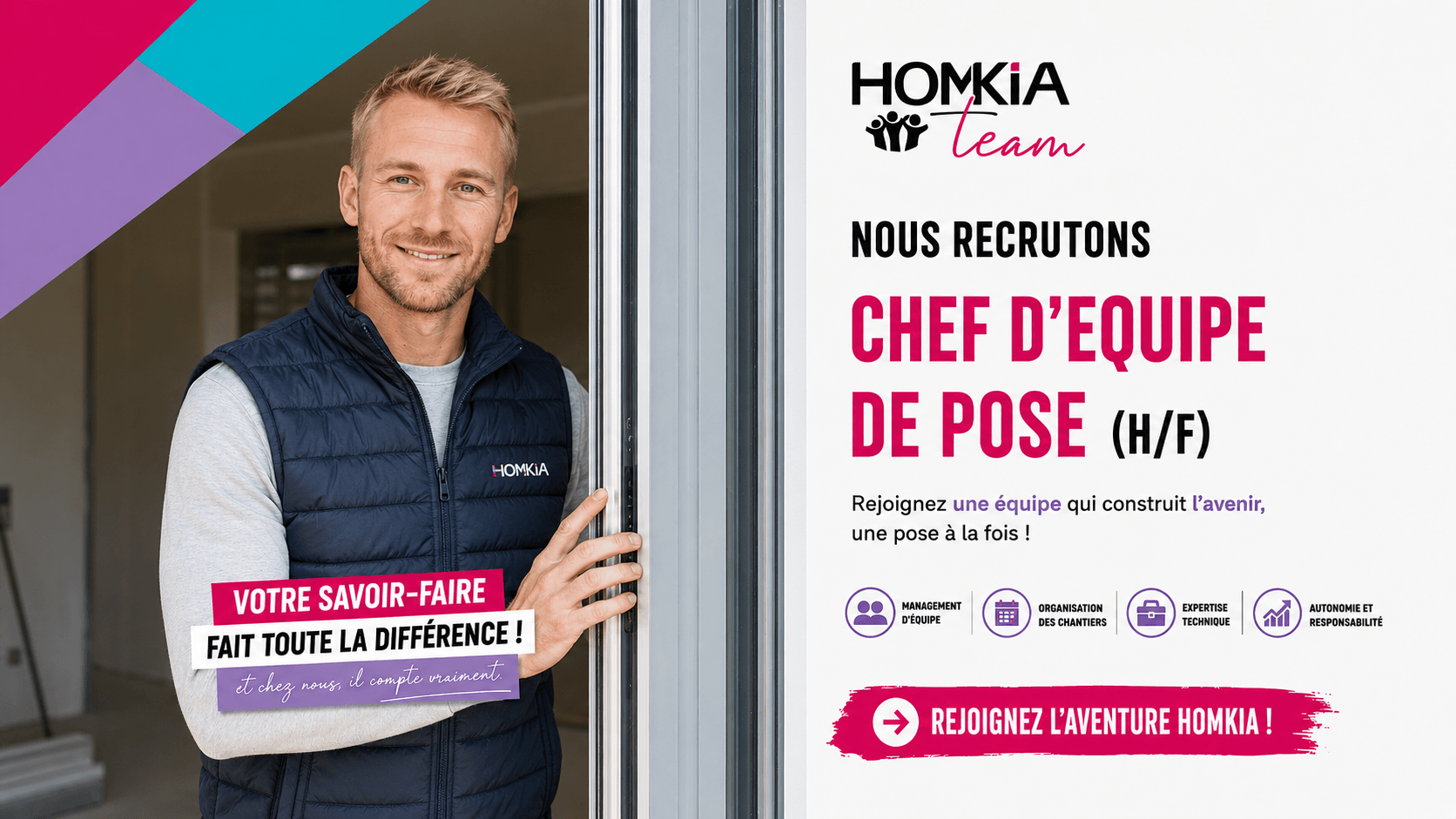 CHEF D'ÉQUIPE MENUISIER POSEUR (H/F) - Mougins et Saint-Laurent-du-Var (06)